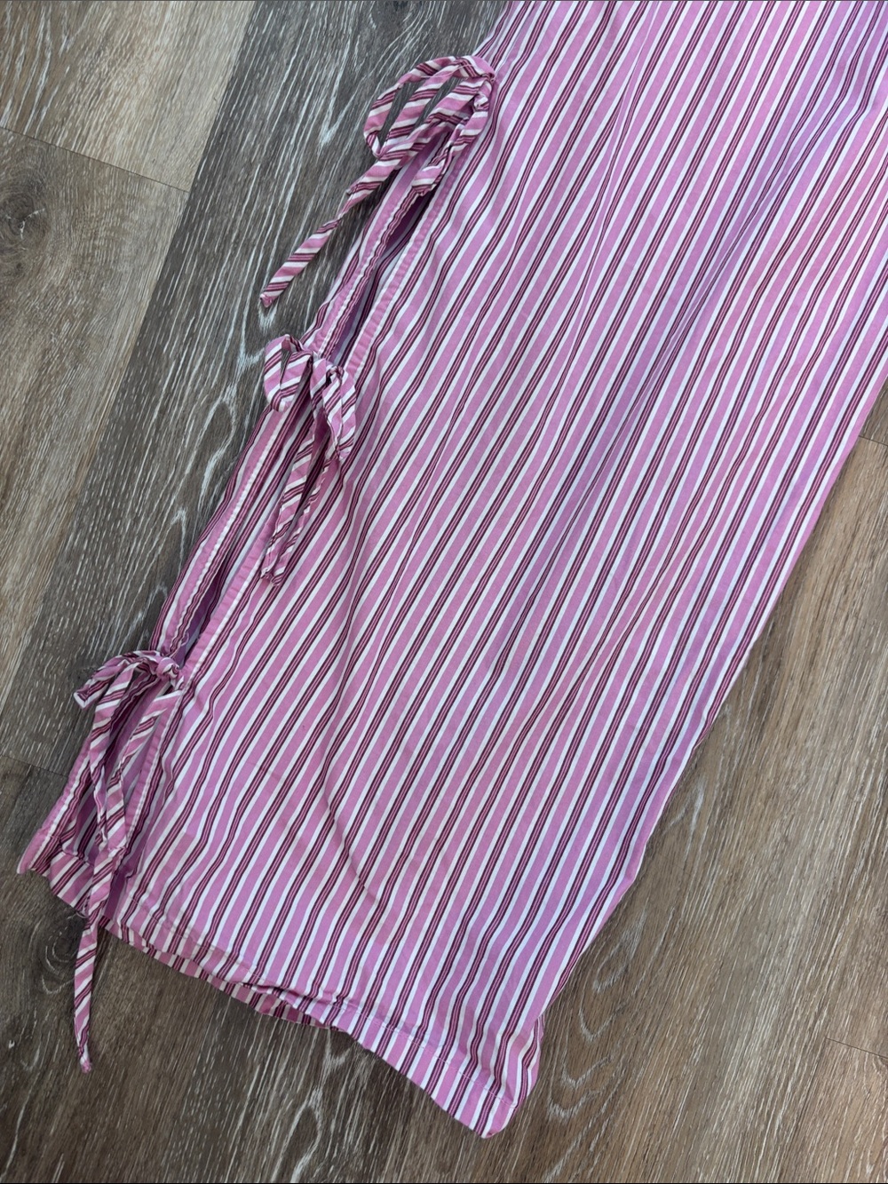 Women's Pink Striped Tie-Side Wide Leg Pants Sz Med boho bow baggy oversize Y2K - Picture 3 of 7